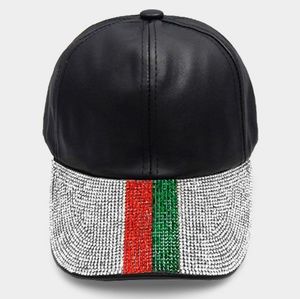Black Green Red Colorblock Stripes Crystal Brim Baseball Cap Hat Fashion Style